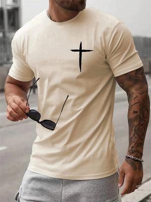 Simple Fashion Cross Pattern T Shirts For Men Summer Trend Crew Neck 3D Printed Short Sleeve Tshirts Loose Streetwear Tees Tops