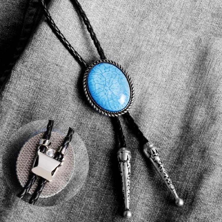 Braided Shoestring Stone Bolo Tie Carved Charm Cowboy Necktie Necklace