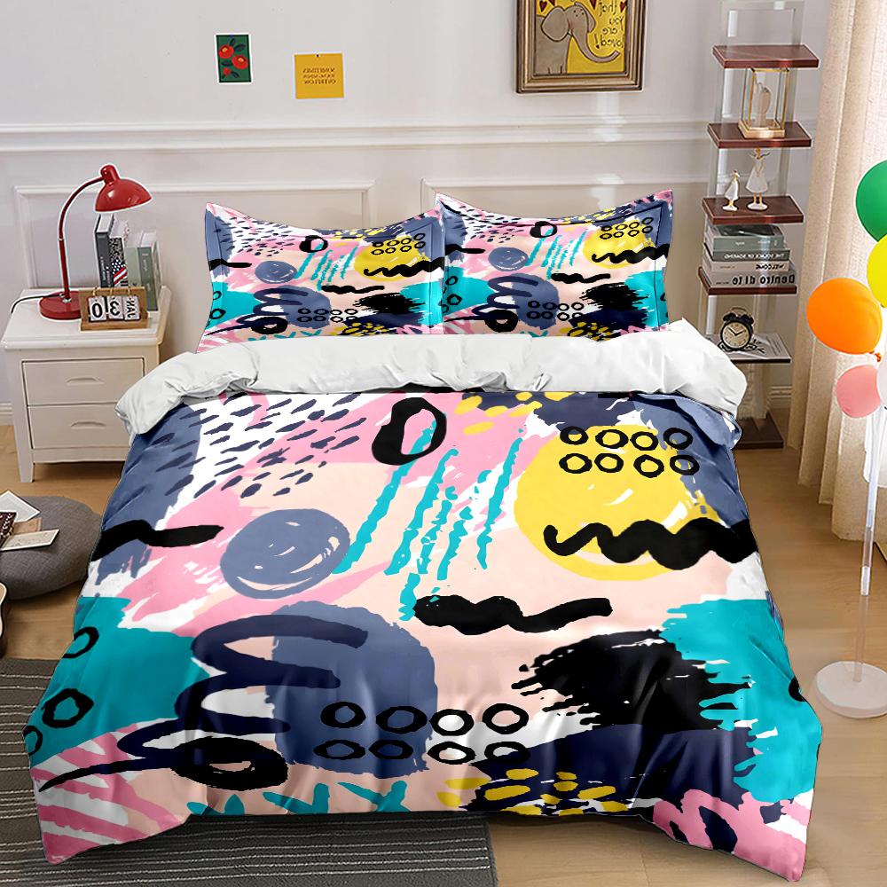 Abstract graffiti colorful pattern background Bedding Set for Kids Luxury Gift 3pcs Digital Print Comforter Set Soft Comfortable