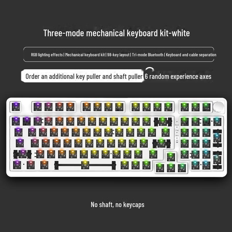 Tastatură mecanică de gaming wireless Bluetooth tri-mode cu 98 de taste și comutatoare personalizabile (Albastru, Negru, Ceai, Roșu) și design cu înlocuire la cald.