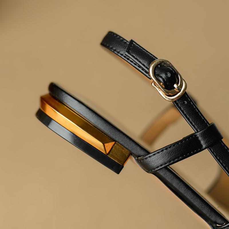 Fashion Women's New Spring/Summer Round Head Genuine Leather Sheepskin Low Heel Large Size Small Fragrant Baotou Sandals