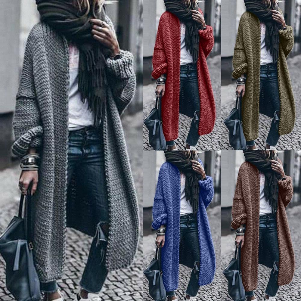 Loose Plain Women Sweater Cardigan Winter Warm Chunky Knitted Jumper Jacket Coat