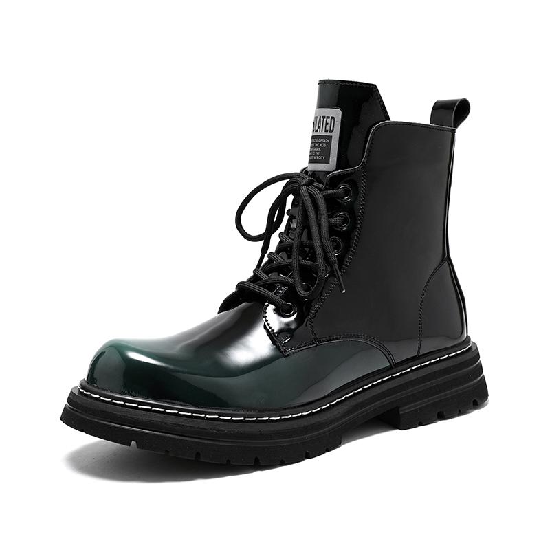 

Мужские ботинки Зимние теплые плюшевые Повседневные кожаные ботинки Модные в британском стиле Нескользящие Уличные Толстая подошва Высокие берцы Моторизованные ботинки 44 зелёный