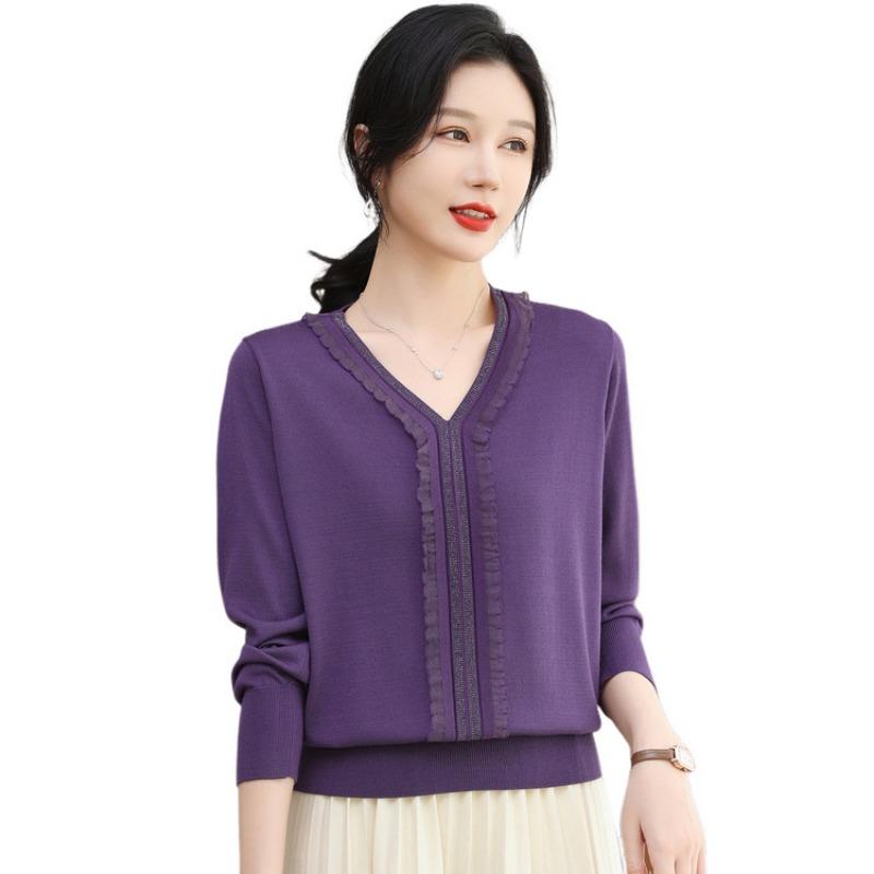 Medium mother with skirt, top, belly cover, bottoming shirt v-neck knitted sweater for women's spring and autumn thin sweater