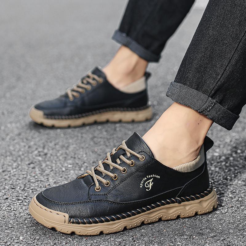 Fashionable Men's Breathable Casual Leather Shoes 2025 New Outdoor Versatile Lace Up Comfortable Sports Casual Leather Shoes
