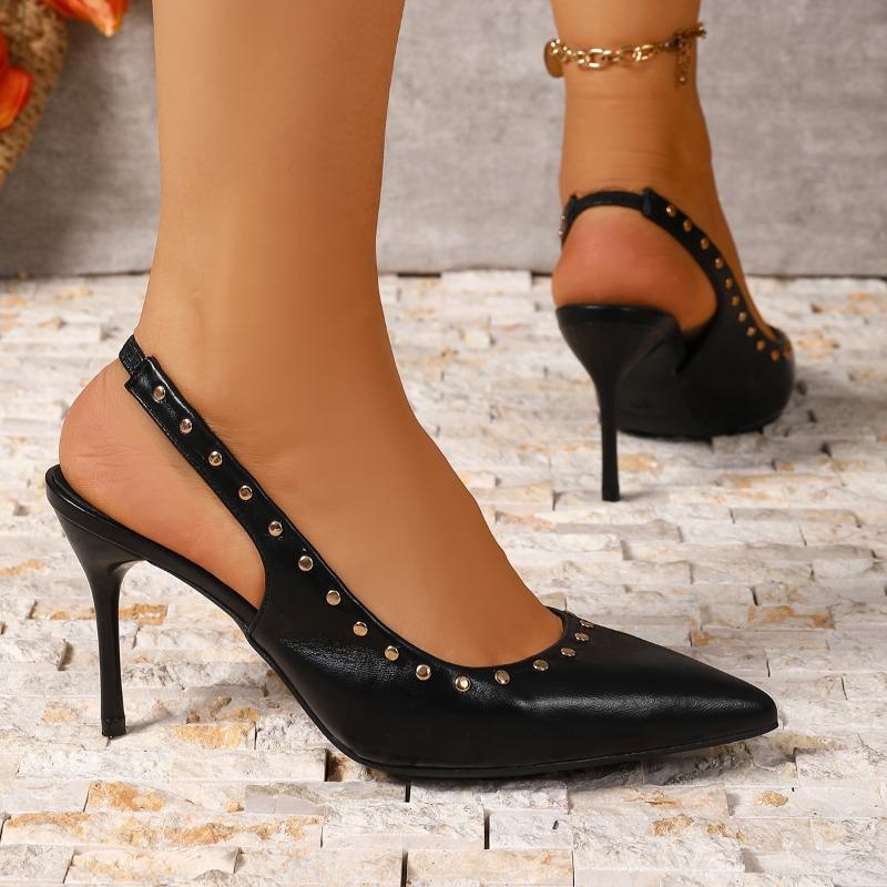 Temperament Slip-on Stiletto Sandals 2026Summer New Pointed Toe Shallow Rivet Heels