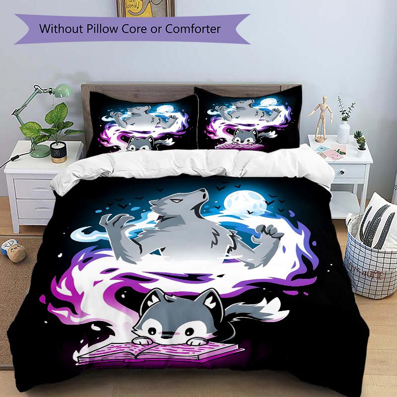 

3pcs Magic Wolf Printed Bedding Set, Soft and Comfortable Quilt Cover for Bedroom, Guest Room L067 135x200cm