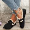 Fleece one-pedal cotton shoes women's winter new retro flat-bottomed warm buckle cotton shoes
