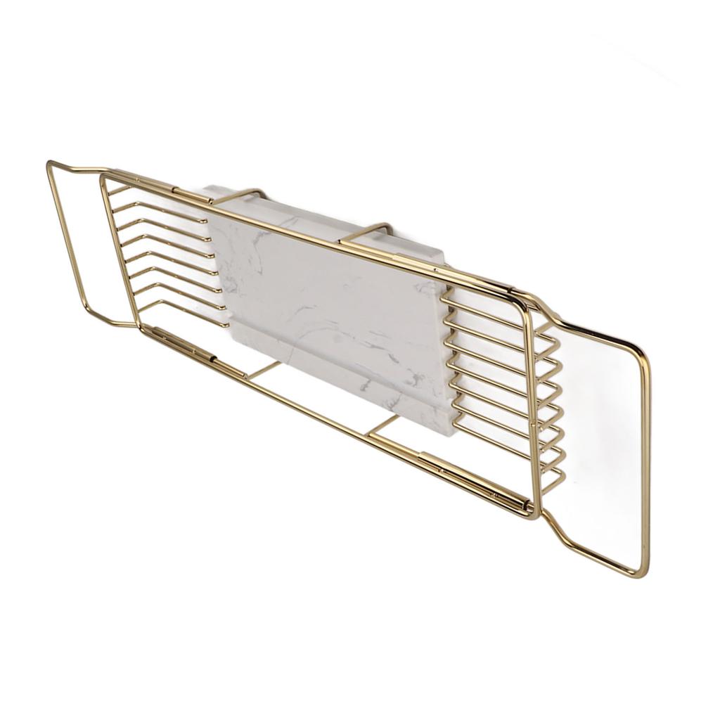 Suport metalic de marmură pentru cadă Antiderapant Economisire spațiu Multifuncțional Extensibil Tavă pentru cadă Cadou de casă nouă Auriu Alb