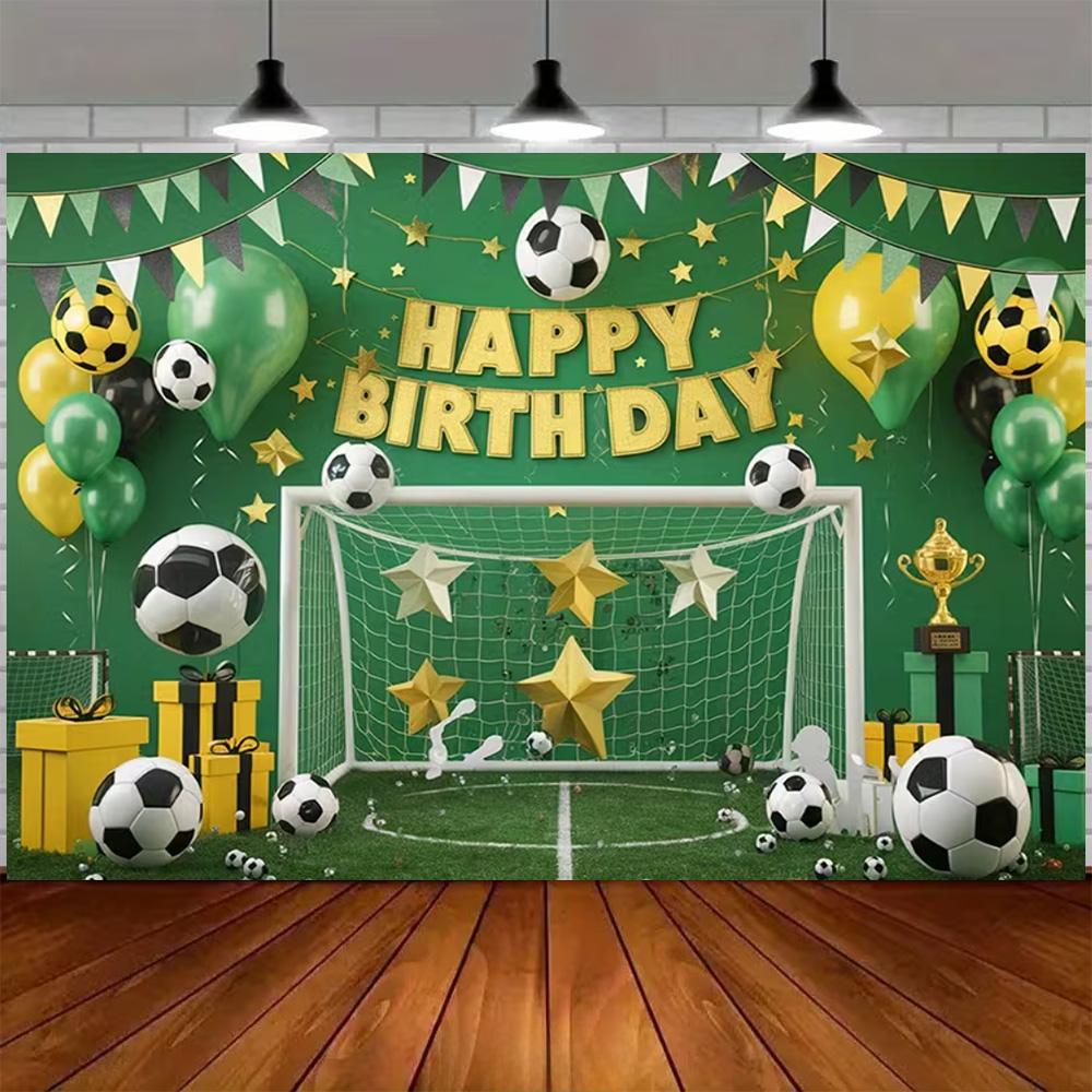 Green and blue football themed birthday decoration banner Backdrop, football field children birthday party photography Backdrop