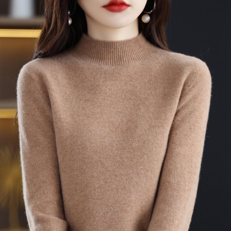 2025 Autumn/Winter Women's Pure Wool High Neck Cashmere Pullover - Solid Color, Loose Fit, Short Knit Sweater