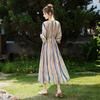 Women's Ethnic Striped V-Neck Midi Dress