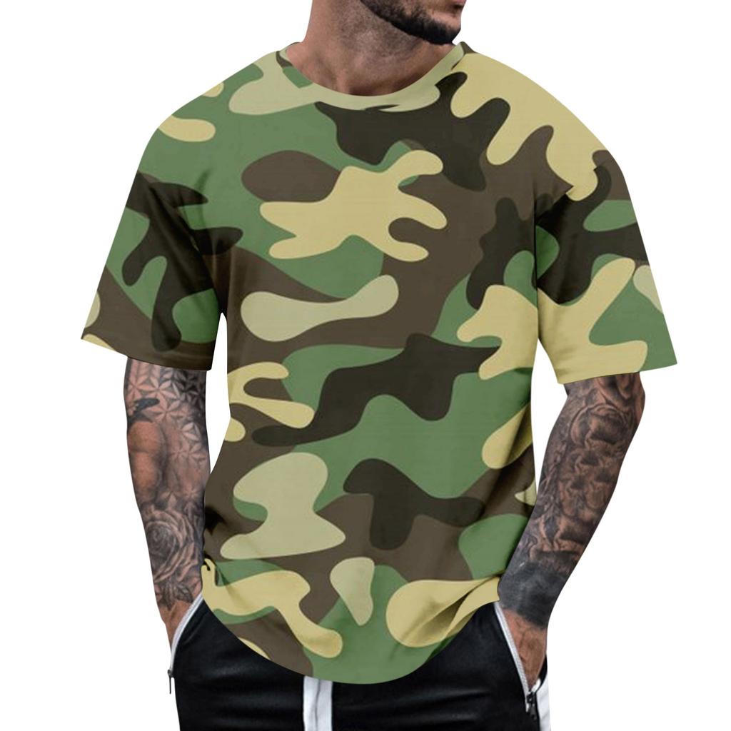 Fashion Men's Short Sleeve Round Neck Printed Top Blouse