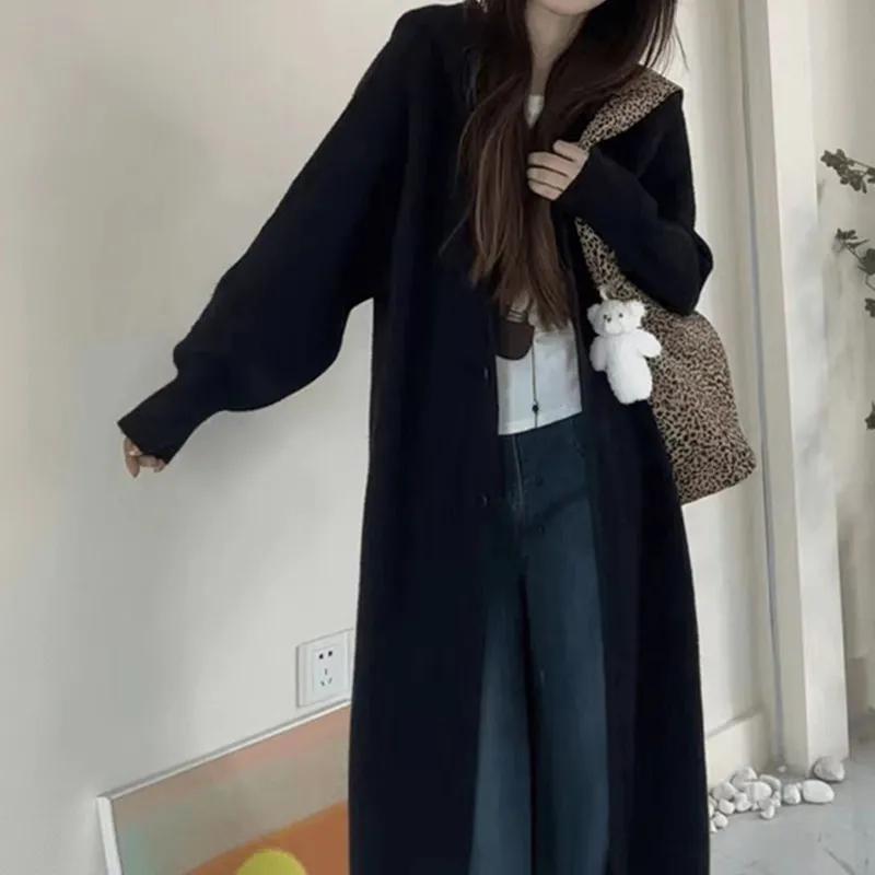 Women's Sweater Jacket for Autumn and Winter Loose Hooded Knitted Cardigan Long Style for Women Sweatershirt