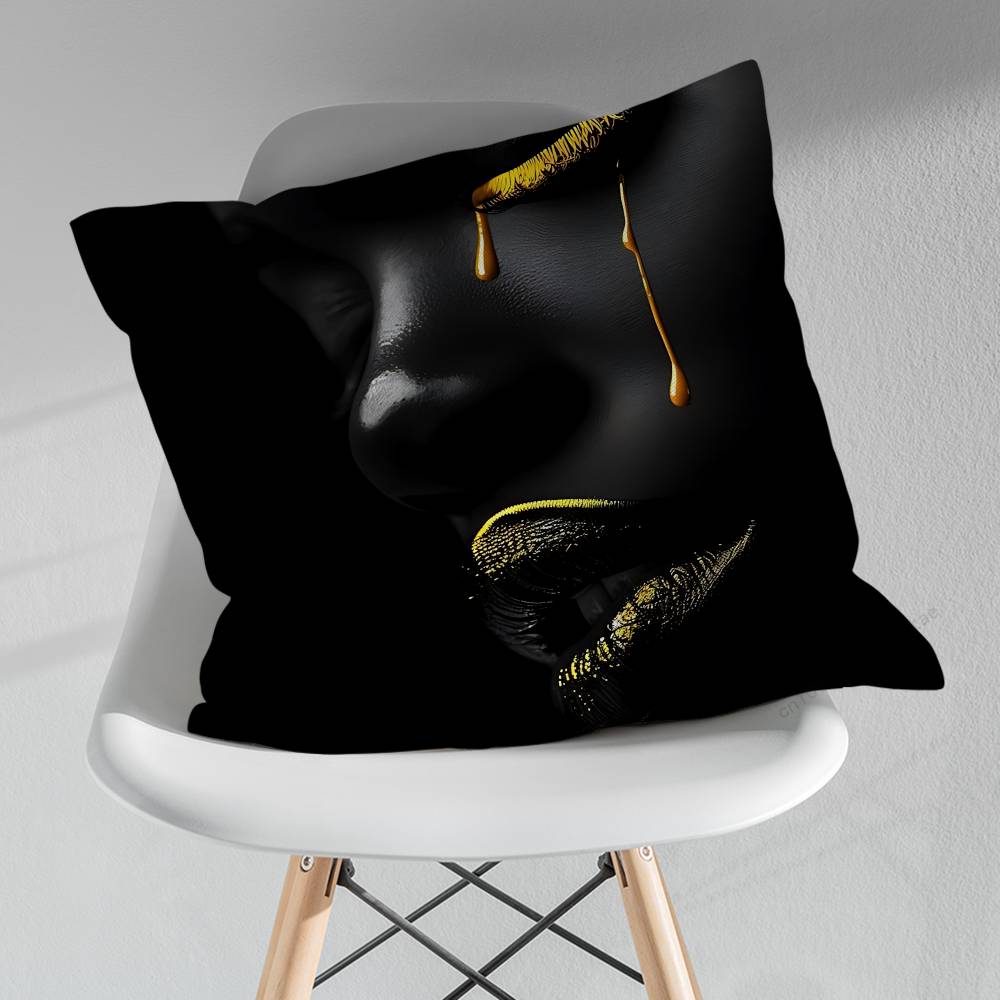 Golden Makeup Art Black Skin Throw Pillow Case Living Room Sofa Cushion Cover For Home Bedroom Decoration Protector