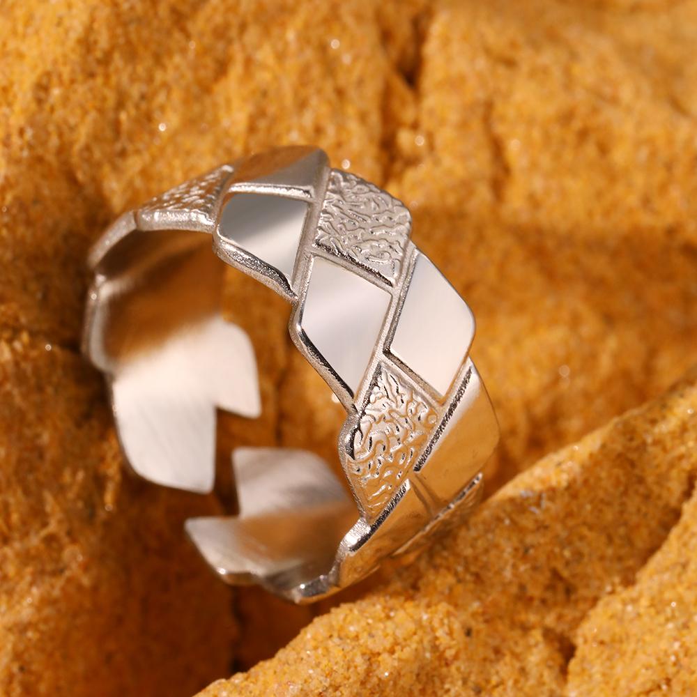Stainless Steel Rings Minimalist Geometrical Rhombic Open Ring Adjustable Design Sense Ring For Women Zircon Gift Everyday Wear