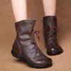 Original Genuine Leather Low Heel Ankle Boots - Retro Style for Autumn/Winter Women's Fashion