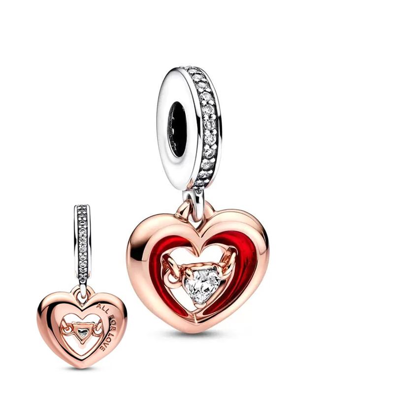 NEUER Rosegold Familienliebe Charm Anhänger Perle Blume Herz Clip Passend für Silberarmband DIY Schmuck Geschenk für Sie
