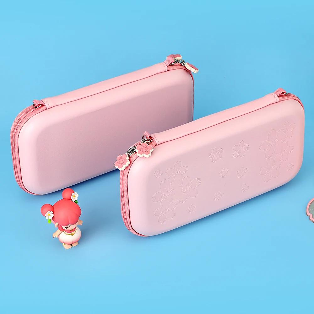 Pink Cherry Blossoms Shell Portable Carry Bag for Switch OLED PU Waterproof Pouch Case Storage Cover Box for Switch