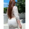 Miss Biggie Fashion Plus Size Slim Looking Easiest for Match Cotton Elastic Mid-High Waist Tight Straight-leg Cropped White Denim