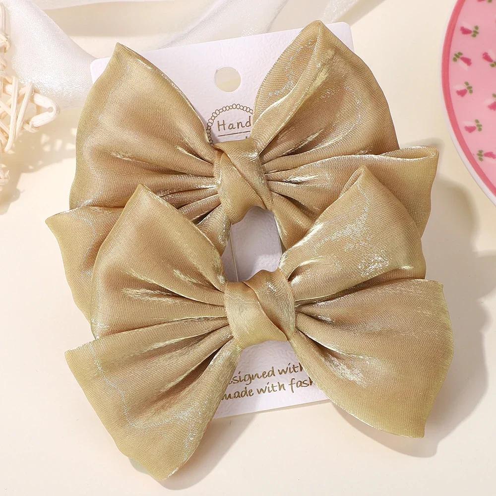 BABY BOWS 2Pcs 4.3inch Big Bows Chiffon Hair Clips Cheer Bowknot Hairpin Children Headdress Fashion Girls Hair Accessories