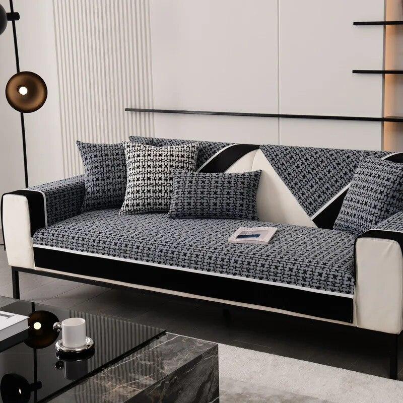 Light Luxury Chenille Plaid Sofa Cover Universal Non-Slip Full Package Cushion for Living Room Sofa Armrests