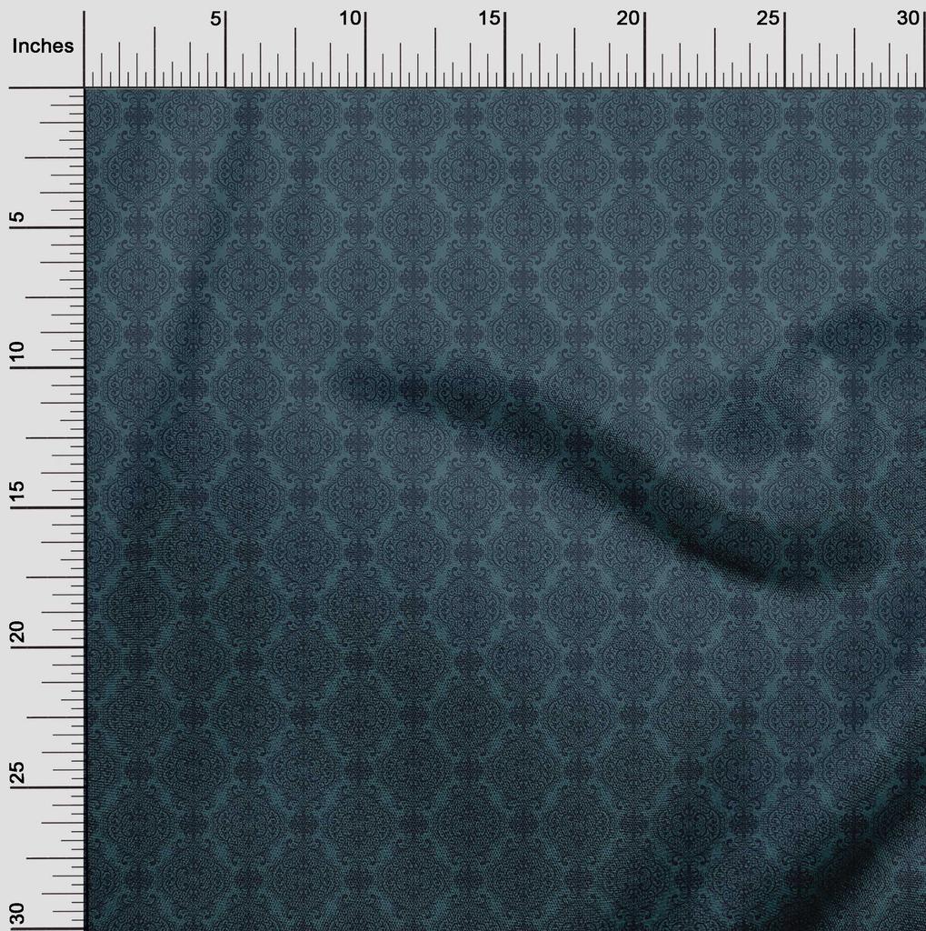 oneOone Cotton Cambric Dark Teal Blue Fabric Floral Sewing Craft Projects Fabric Prints By Yard 42 Inch
