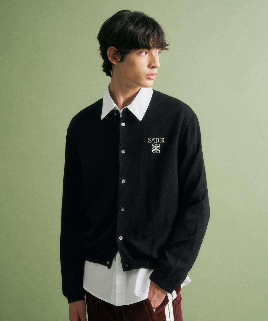 Satur Lauren Basic Crew Neck Fine Cardigan Black