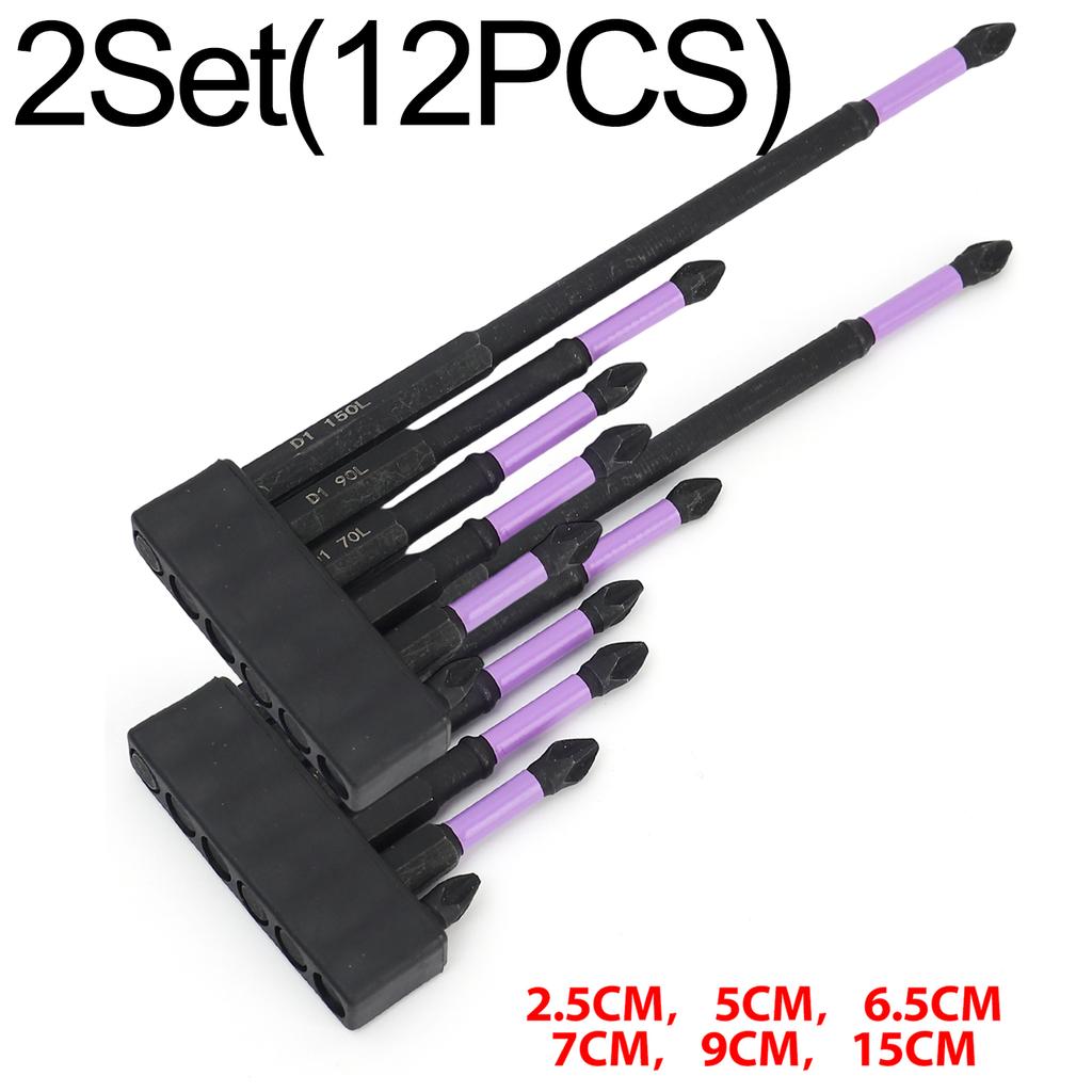 12/6PCS Magnetic Screwdriver Bits Non-slip Shockproof Phillips Impact Bits Hex Shank Alloy Steel Bits Suitable for Power Tools