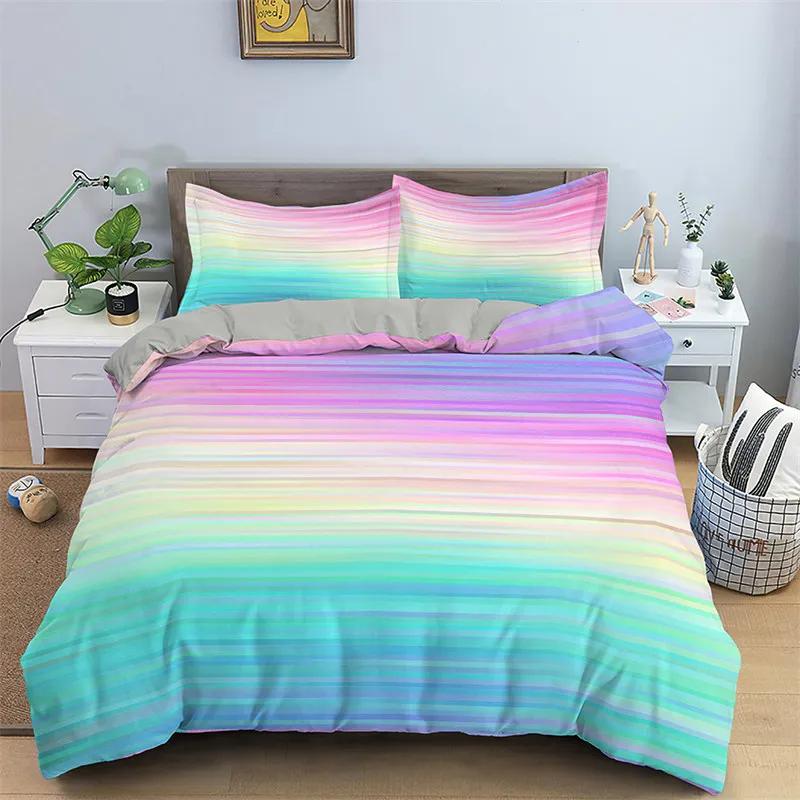 Geometric Duvet Cover King Queen Full Twin Rainbow Hexagon Bedding Set Microfiber Abstract Art Quilt Cover For Kids Girls Teens