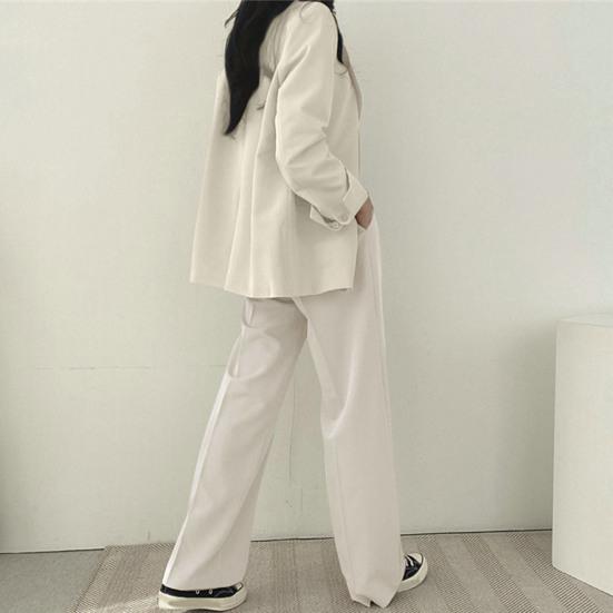 Blazer monopetto a maniche lunghe con risvolto casual da donna Tasche a vita alta Pantaloni dritti a gamba larga Abbigliamento da lavoro da ufficio