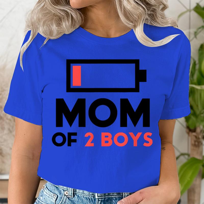 Women Clothing Graphic Mom of 2 Boys Print T Shirt Short Sleeve Ladies Mama Print Clothes Lady Tees Tops Female Womens T Shirt