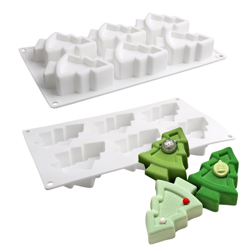 Shenhong Christmas Silicone Mold: 6-Cavity Tree & Santa Decorations for Mousse Cake and Chocolate Baking