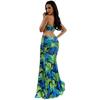 European & American Women's Printed Sexy Slit Sling Long Dress