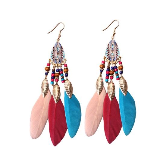 

1 пара женских сережек-крючков с перьями и бусинами в стиле ретро, этнический стиль