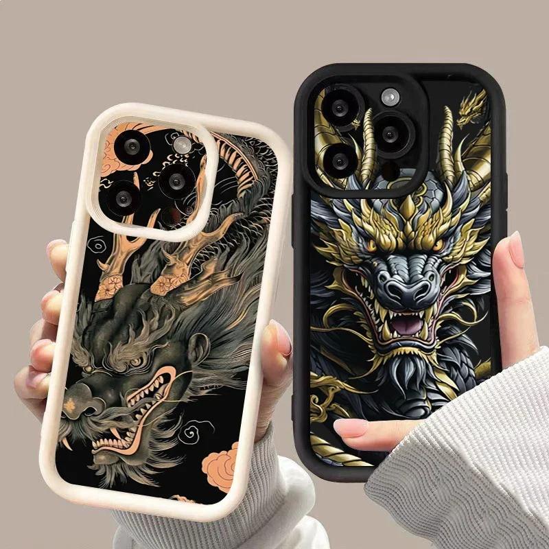 Luxury Loong Dragon Totem Phone Case For iPhone 16 15 14 13 12 Pro Max Mini 11 XS X XR 7 8 Plus Soft Silicone Shockproof Cover