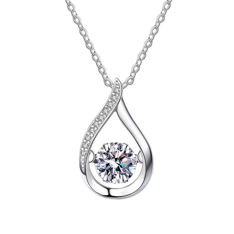 Water Drop-shaped Pendant Necklace for Women Korean Style Moissan Diamond Necklace