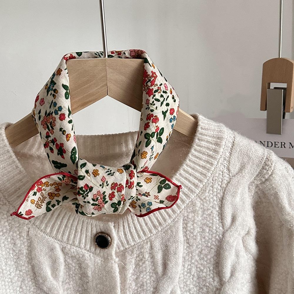 Flower Small Square Scarf Retro Square Handkerchief Floral Print Silk Scarf  Scarf Accessories Style 3