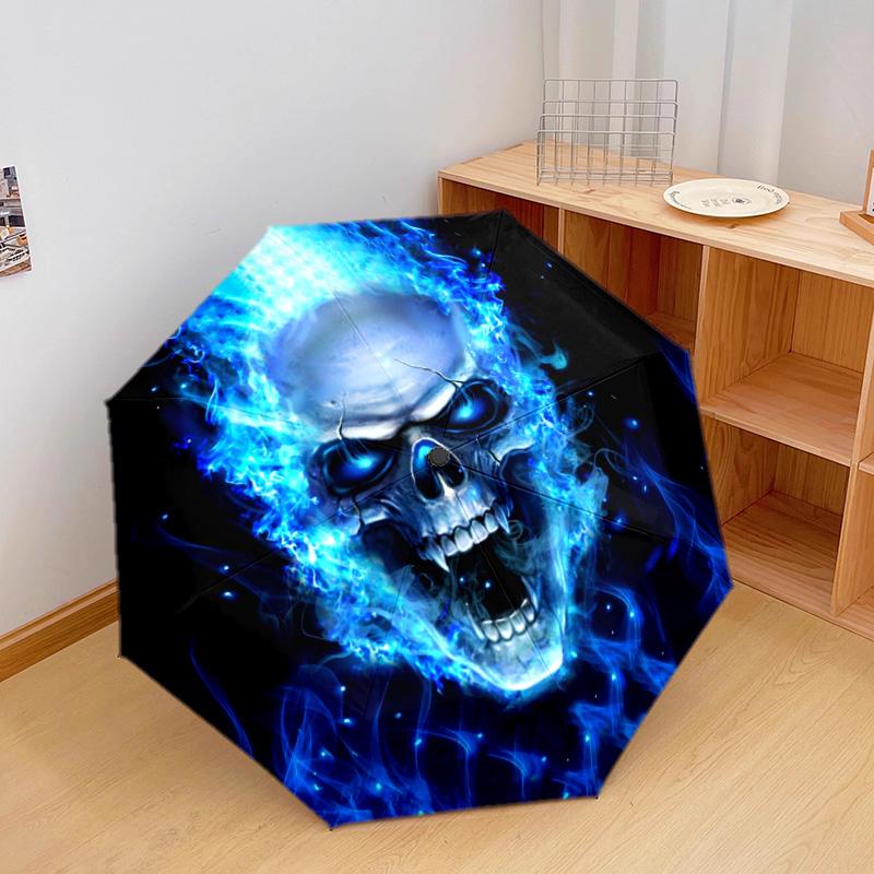 1Pc Skulls Automatic Umbrella - Suitable Travel Outdoor Portable Umbrella Birthday Gift Daily Essentials