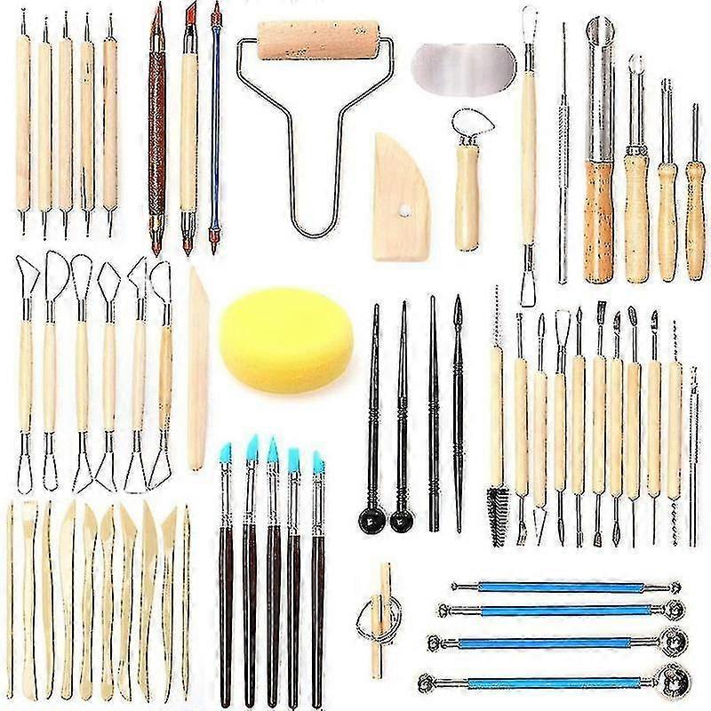 61pcs Polymer Modeling Clay Sculpting Tool Pottery Ceramic Clay Ball Stylus Dotting Pen Rock Painting Kit