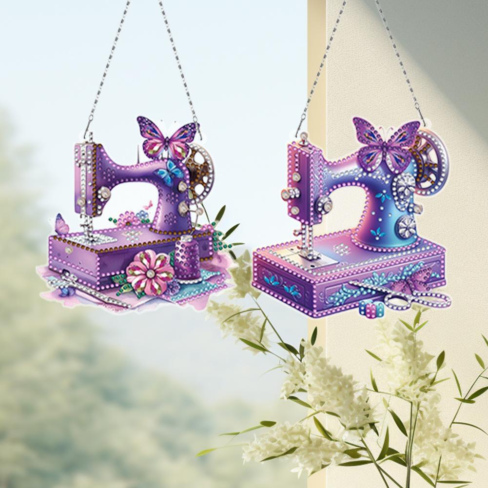 2pcs Sewing Machine Theme 2D/Flat DIY Hanging Diamond Art Kits Diamond Painting Set Diamond Art Pendant Wall Door Decoration