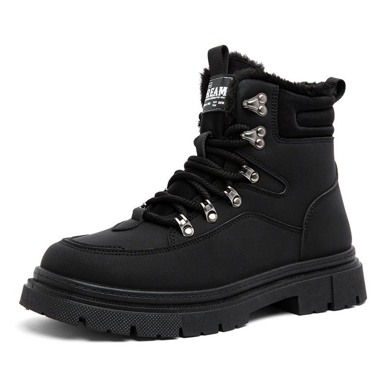 Мужские высокие кожаные ботинки с толстой подошвой - зимние повседневные ботинки Martin с плюшевой подкладкой 44 чёрный 3099₽