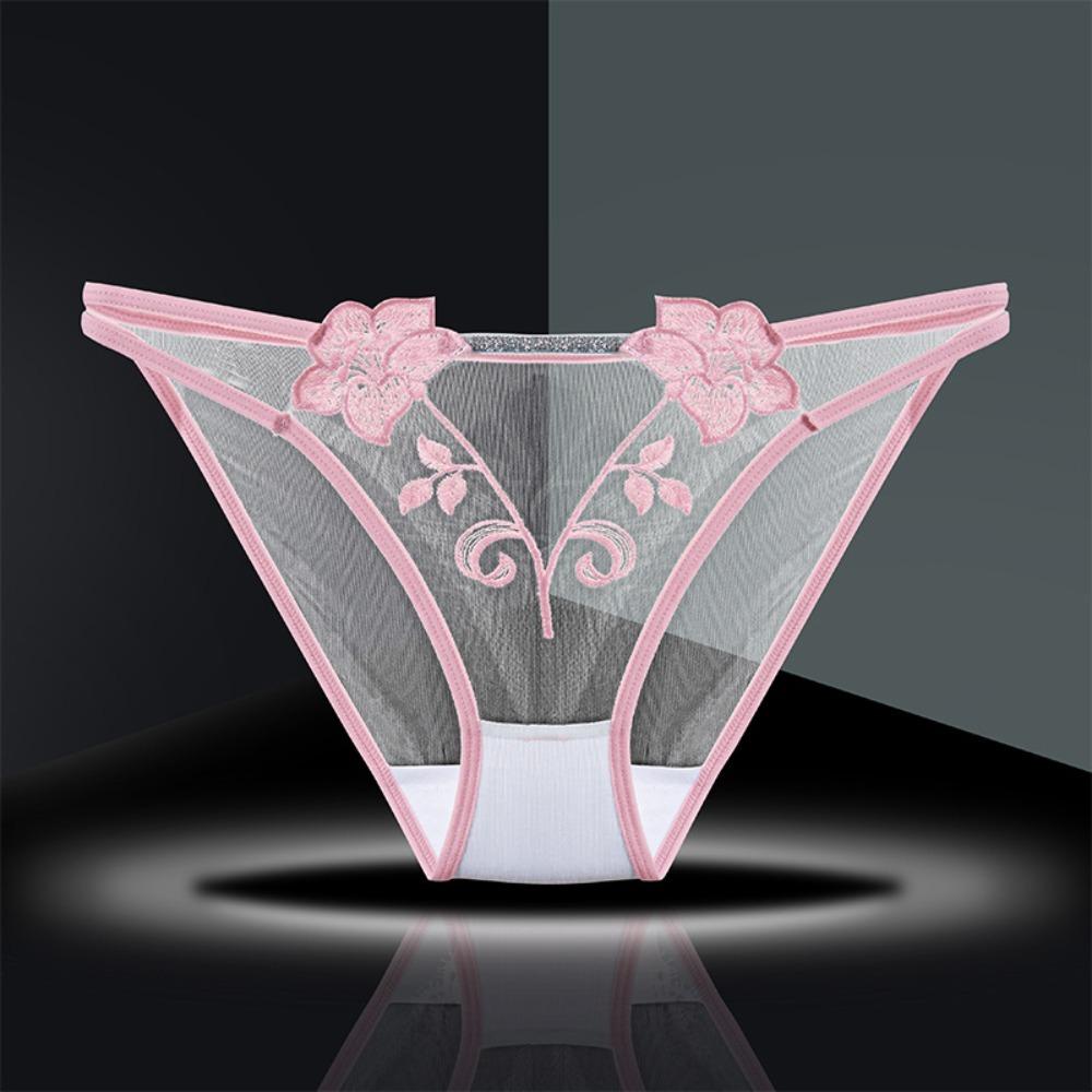 Cotton Crotch Mid Waist Mesh Briefs Thin Belt Mesh Transparent Underpants Female