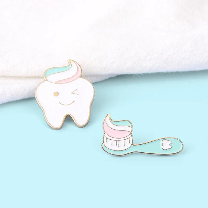 

2 Pcs Toothbrush Toothpaste Shape Brooch Creative Cartoon Jewellery Badge Enamel Pin Alloy Accessories