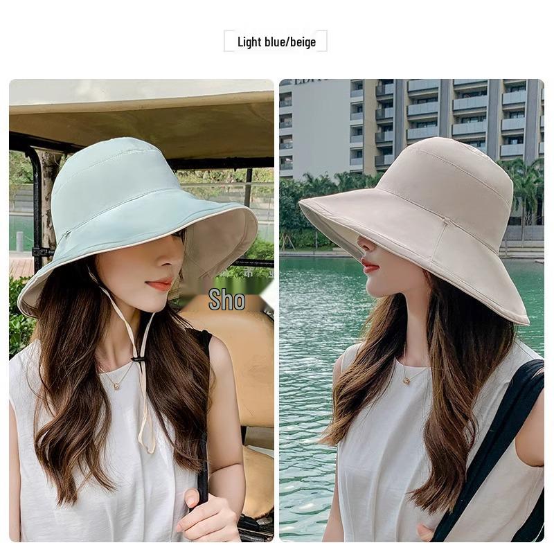 Women's Korean Style Sun Hat with Face Covering, Double-Sided Brim, Ideal for Summer, Spring, and Autumn