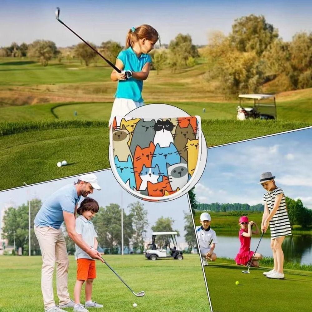 PU Leather Golf Club Head Cover Graffiti Cat Pattern Golf Club Protector  Golf Supplies