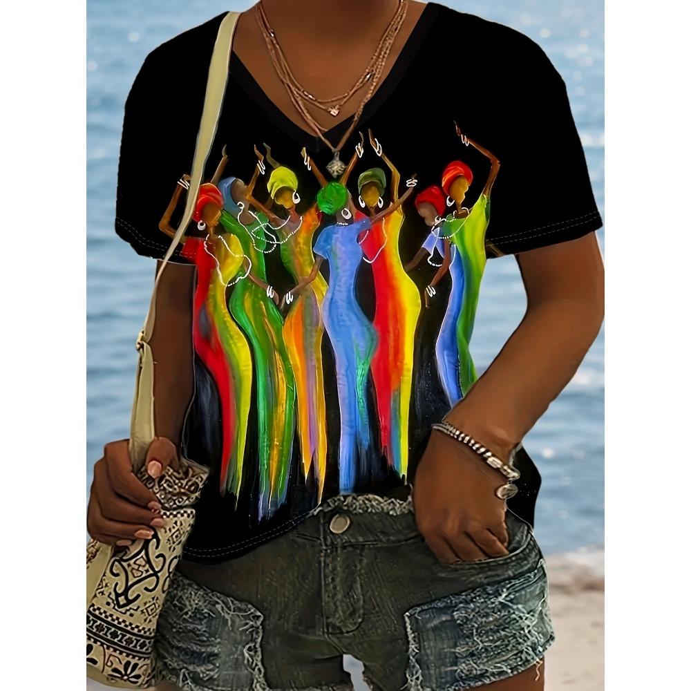 

Женская футболка Летняя Повседневная Элегантная V-образный вырез Короткий рукав Принт кленового листа Свободная Повседневная одежда XXXL