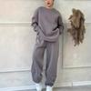 Fall Winter Women's Casual Solid Crew Neck Long Sleeve Pocket Sports Set Sweatshirt Loose Fit