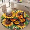 1PCButterfly Sunflower Office Round Area Rug, Mat Suitable For Office, Under Office Chairs Bedroom Living Room Home Decor, Room Deco