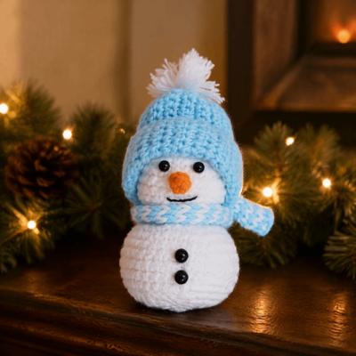 Soft Knitting Yarn Snowman Plush Doll Handmade Snowman Doll Crochet Ornament  Holiday Decor